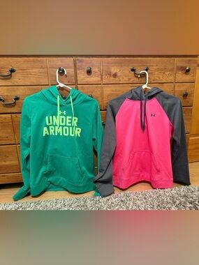 Under Armour Green Hoodie with Neon Logo & Pink/Grey Hoodie